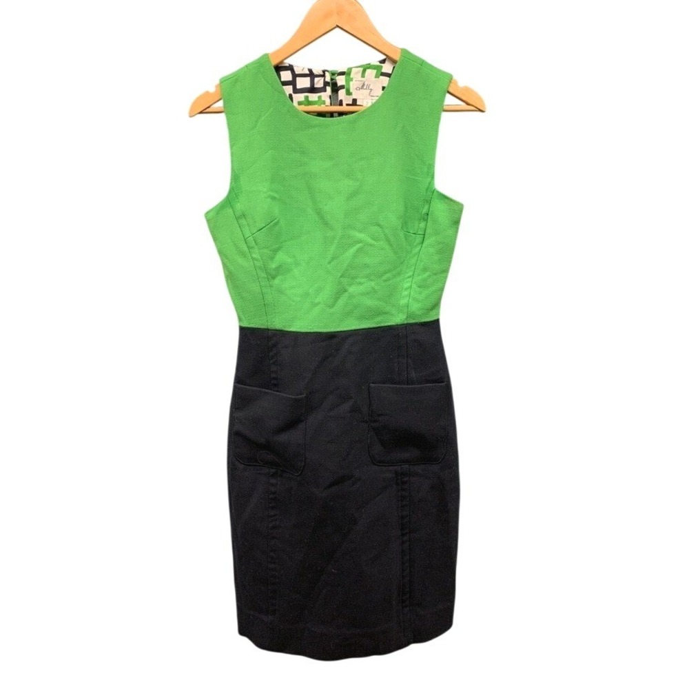 Milly Colorblock Sleeveless Sheath Dress Womens 2 Green Career Office Work Chic